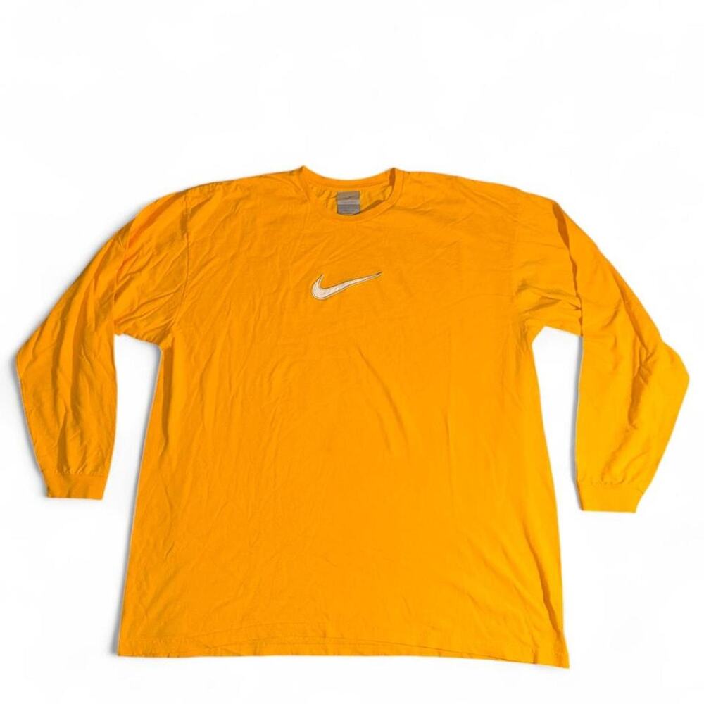 Vintage Nike yellow long sleeve shirt with center white swoosh, size XXL